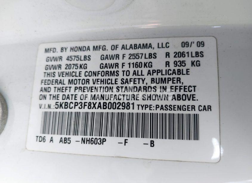 Photo 9 of 2010 Honda Accord 3.5 EX-L (VIN 5KBCP3F8XAB002981)