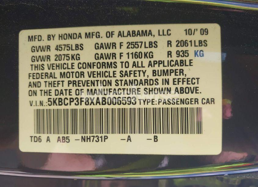 Photo 9 of 2010 Honda Accord 3.5 EX-L (VIN 5KBCP3F8XAB006593)