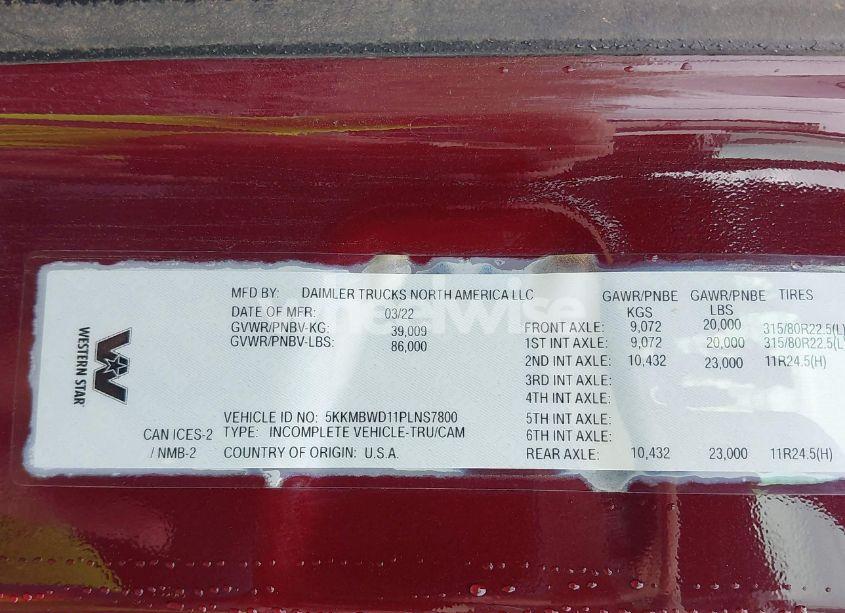 Photo 8 of 2023 Western Star 4800 SET BACK AXLE (VIN 5KKMBWD11PLNS7800)