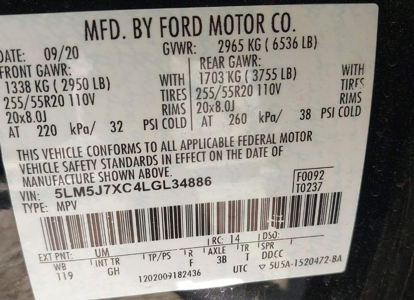 Photo 9 of 2020 Lincoln Aviator RESERVE (VIN 5LM5J7XC4LGL34886)