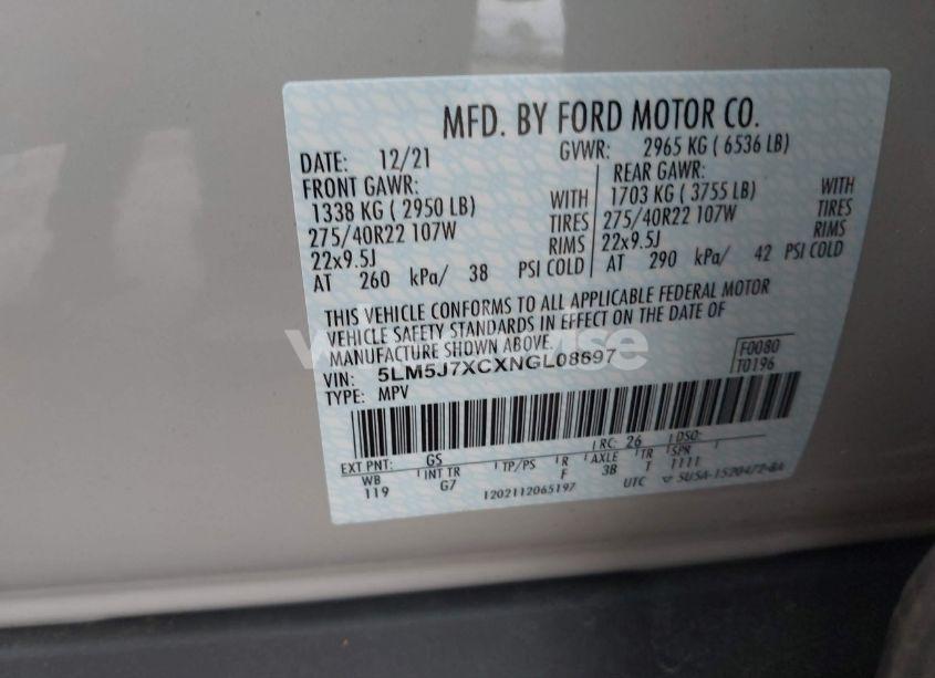 Photo 9 of 2022 Lincoln Aviator RESERVE (VIN 5LM5J7XCXNGL08697)