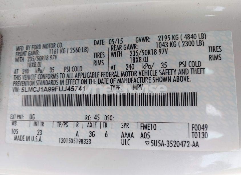 Photo 9 of 2015 Lincoln Mkc N/A (VIN 5LMCJ1A99FUJ45741)