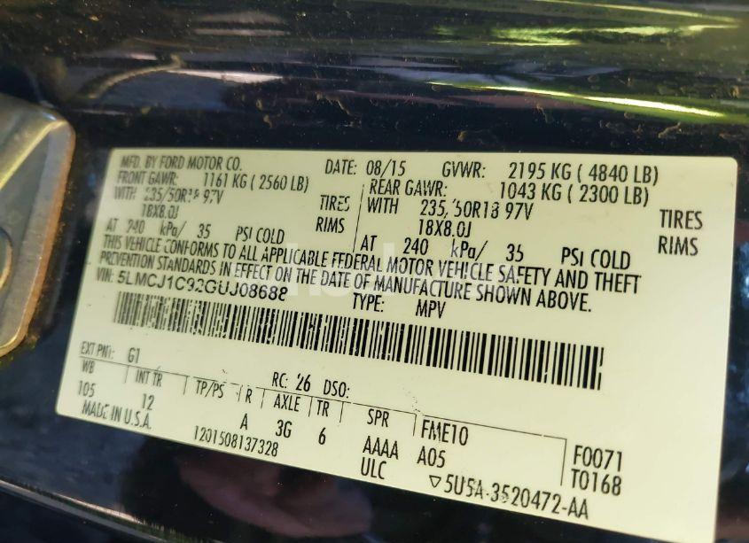 Photo 9 of 2016 Lincoln Mkc PREMIER (VIN 5LMCJ1C92GUJ08688)