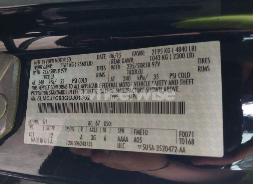 Photo 9 of 2016 Lincoln Mkc PREMIER (VIN 5LMCJ1C93GUJ01362)