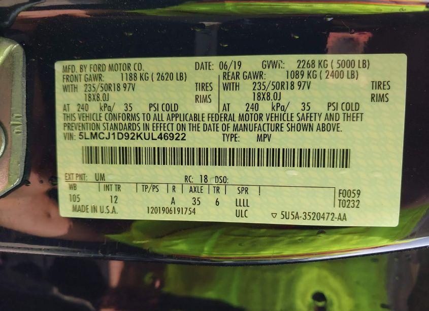 Photo 9 of 2019 Lincoln Mkc STANDARD (VIN 5LMCJ1D92KUL46922)