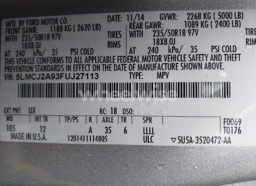 Photo 9 of 2015 Lincoln Mkc N/A (VIN 5LMCJ2A93FUJ27113)