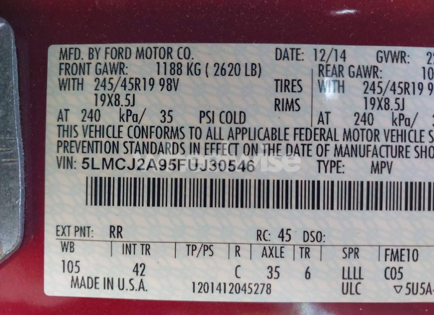 Photo 9 of 2015 Lincoln Mkc N/A (VIN 5LMCJ2A95FUJ30546)