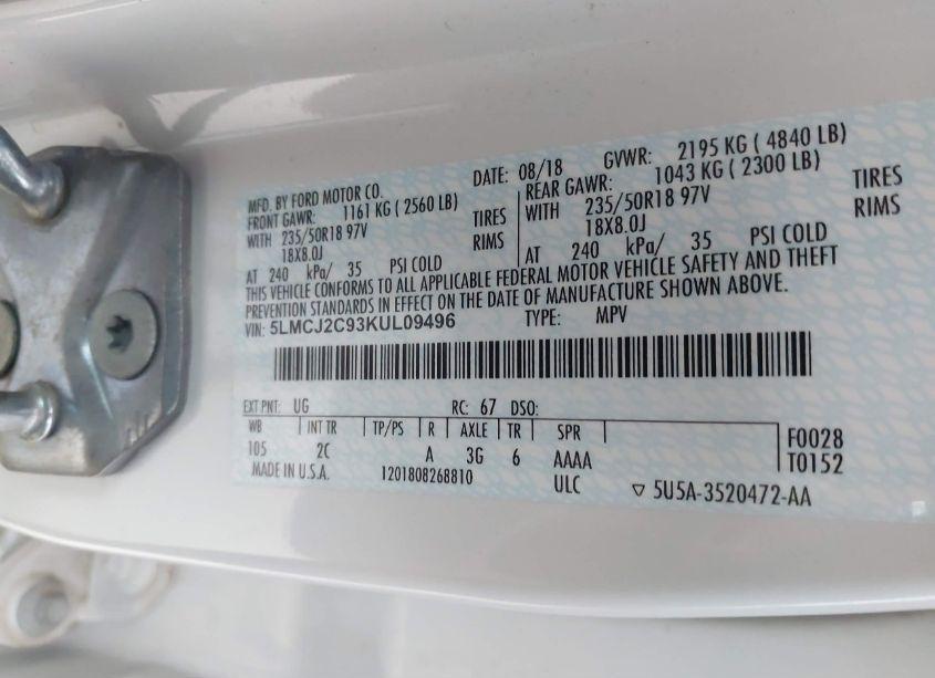 Photo 9 of 2019 Lincoln Mkc SELECT (VIN 5LMCJ2C93KUL09496)