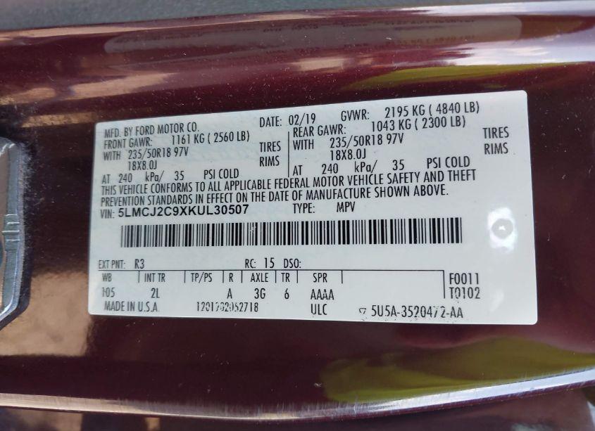 Photo 9 of 2019 Lincoln Mkc SELECT (VIN 5LMCJ2C9XKUL30507)