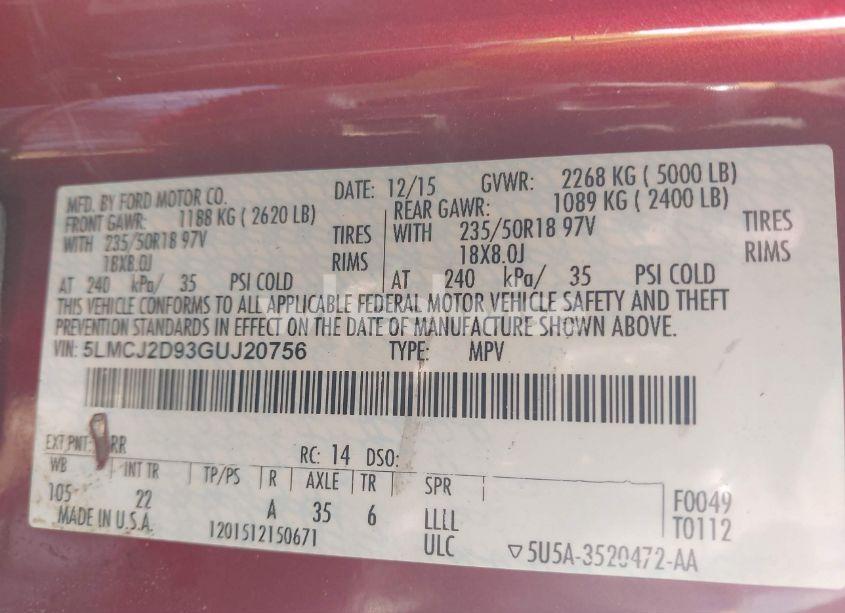 Photo 9 of 2016 Lincoln Mkc SELECT (VIN 5LMCJ2D93GUJ20756)