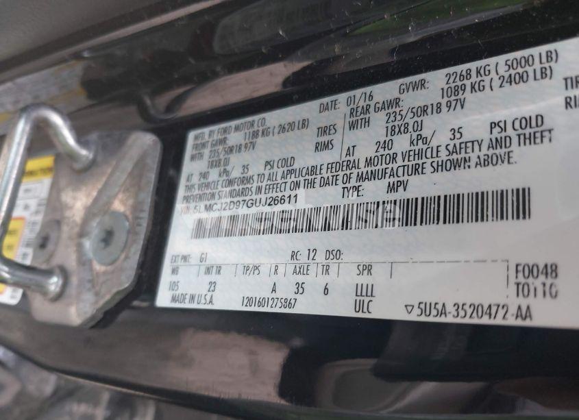 Photo 9 of 2016 Lincoln Mkc SELECT (VIN 5LMCJ2D97GUJ26611)