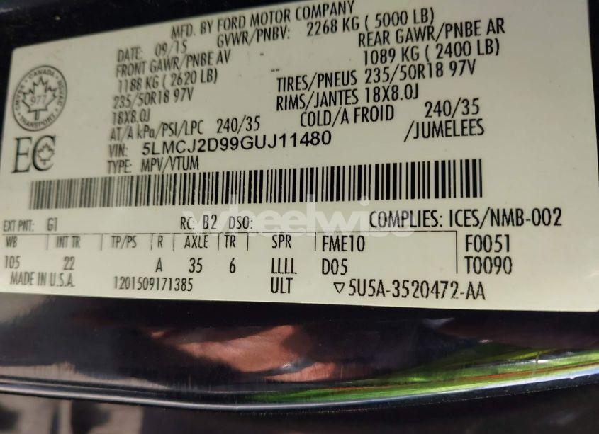 Photo 9 of 2016 Lincoln Mkc SELECT (VIN 5LMCJ2D99GUJ11480)