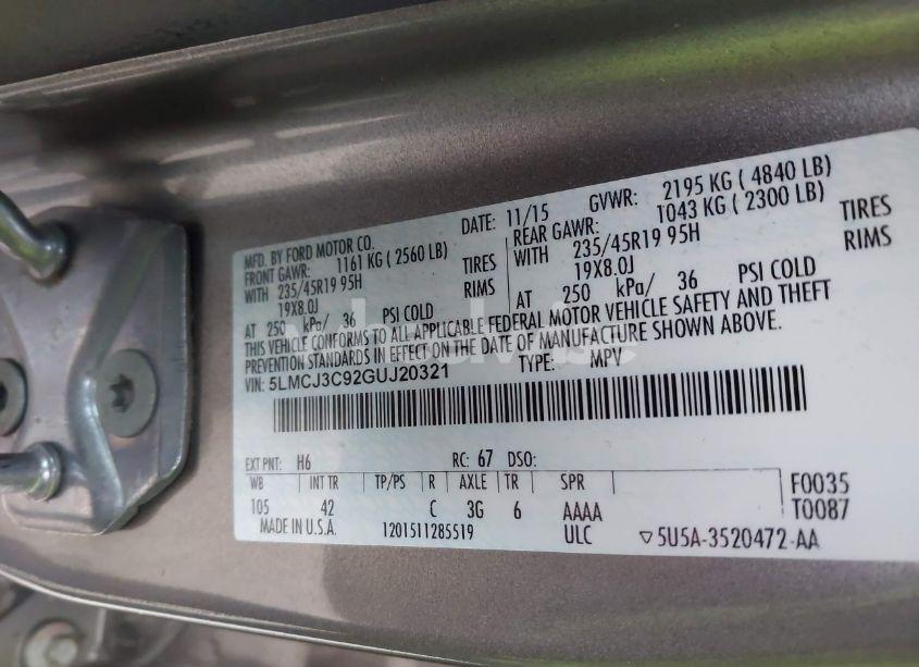 Photo 9 of 2016 Lincoln Mkc RESERVE (VIN 5LMCJ3C92GUJ20321)