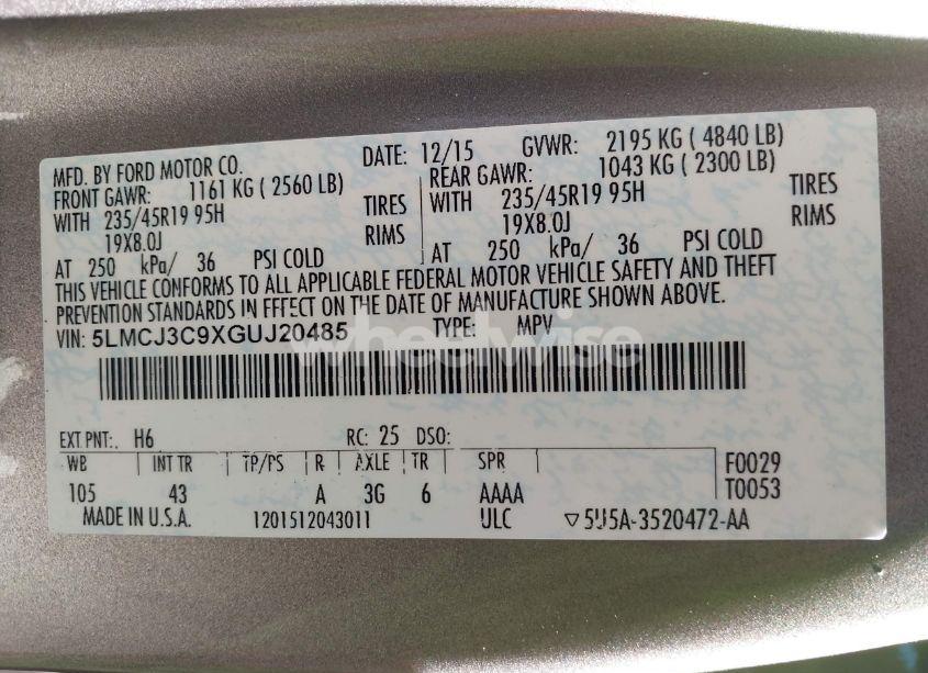 Photo 9 of 2016 Lincoln Mkc RESERVE (VIN 5LMCJ3C9XGUJ20485)