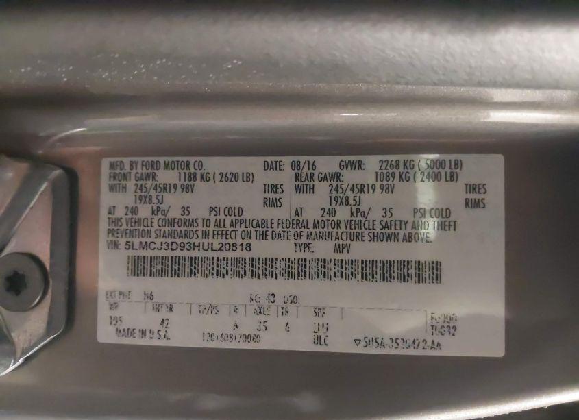 Photo 9 of 2017 Lincoln Mkc RESERVE (VIN 5LMCJ3D93HUL20818)