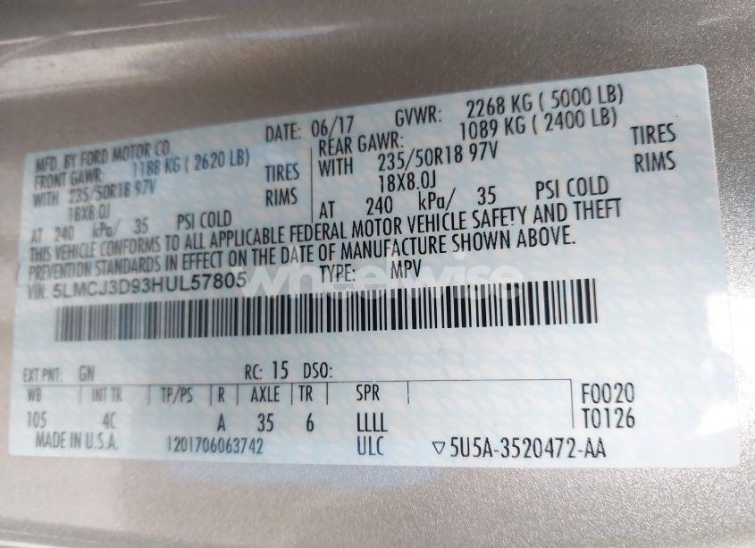 Photo 9 of 2017 Lincoln Mkc RESERVE (VIN 5LMCJ3D93HUL57805)