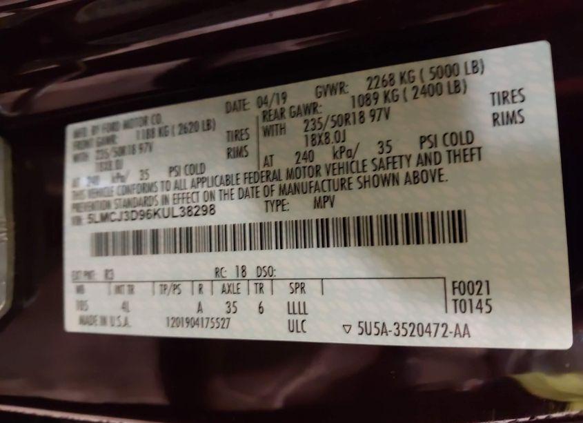 Photo 9 of 2019 Lincoln Mkc RESERVE (VIN 5LMCJ3D96KUL38298)