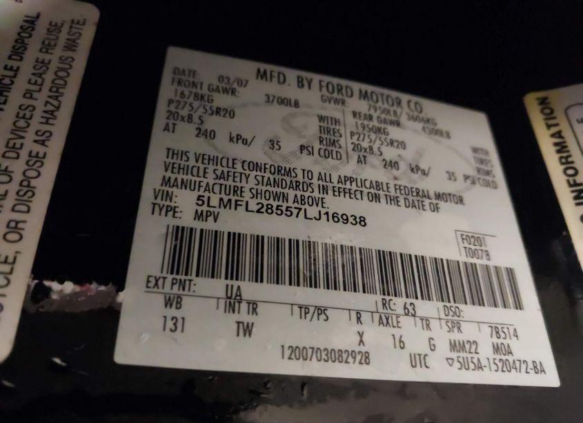 Photo 9 of 2007 Lincoln Navigator L (VIN 5LMFL28557LJ16938)