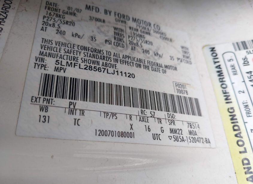 Photo 9 of 2007 Lincoln Navigator L (VIN 5LMFL28567LJ11120)