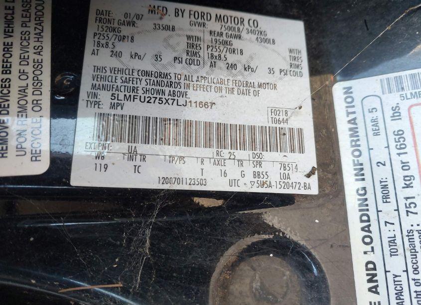 Photo 9 of 2007 Lincoln Navigator ULTIMATE (VIN 5LMFU275X7LJ11667)