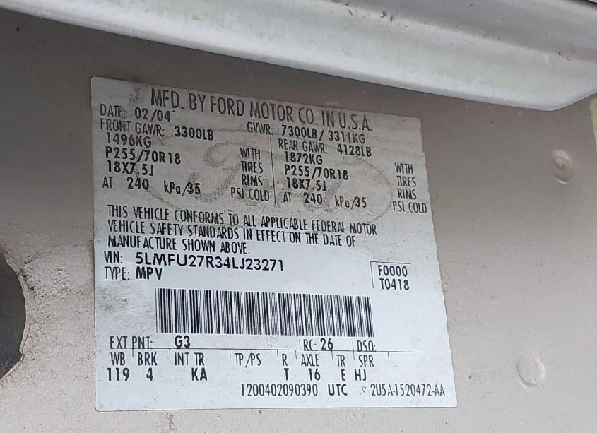 Photo 9 of 2004 Lincoln Navigator (VIN 5LMFU27R34LJ23271)