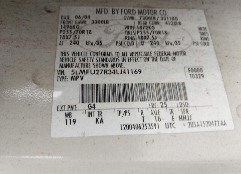 Photo 9 of 2004 Lincoln Navigator (VIN 5LMFU27R34LJ41169)