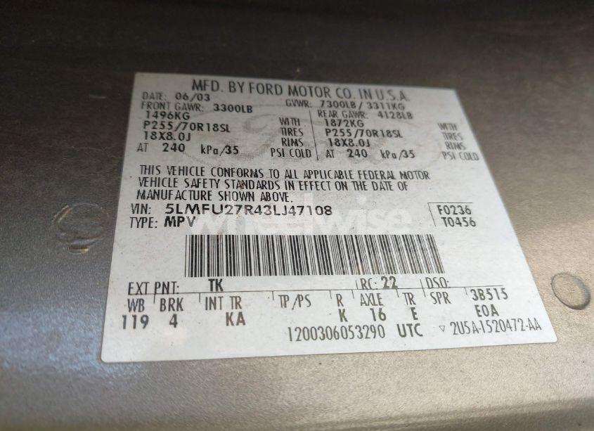 Photo 9 of 2003 Lincoln Navigator (VIN 5LMFU27R43LJ47108)