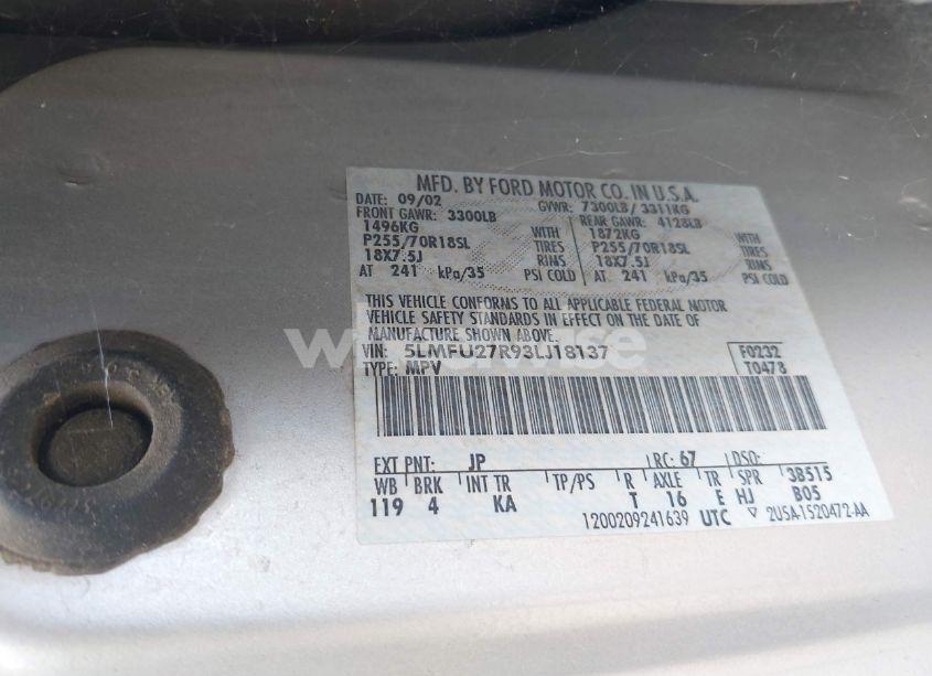 Photo 9 of 2003 Lincoln Navigator (VIN 5LMFU27R93LJ18137)