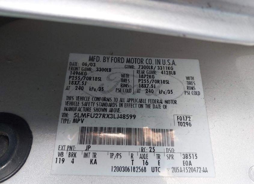 Photo 9 of 2003 Lincoln Navigator (VIN 5LMFU27RX3LJ48599)