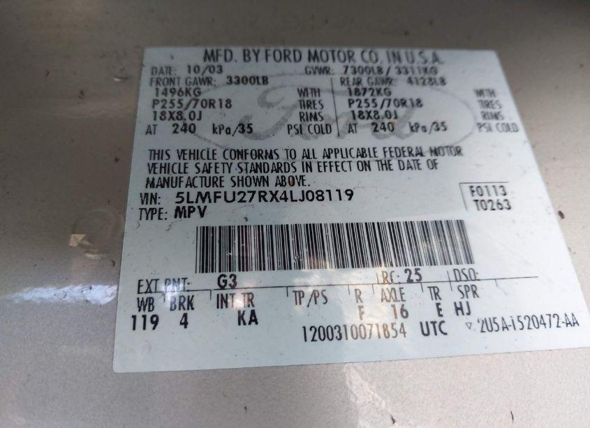 Photo 9 of 2004 Lincoln Navigator (VIN 5LMFU27RX4LJ08119)