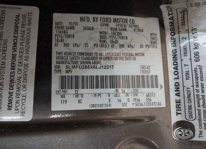 Photo 8 of 2006 Lincoln Navigator LUXURY/ULTIMATE (VIN 5LMFU285X6LJ12217)