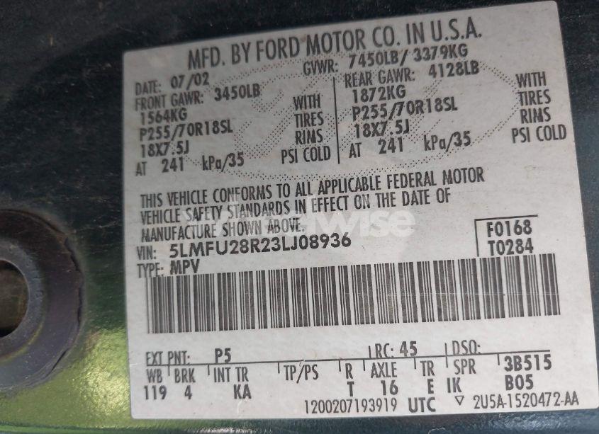 Photo 9 of 2003 Lincoln Navigator (VIN 5LMFU28R23LJ08936)