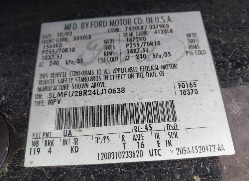 Photo 9 of 2004 Lincoln Navigator (VIN 5LMFU28R24LJ10638)