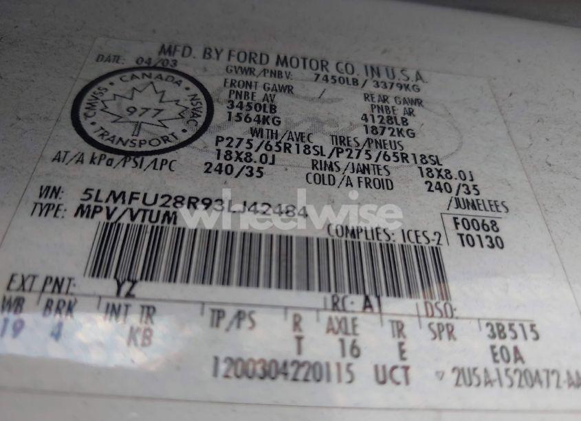 Photo 9 of 2003 Lincoln Navigator (VIN 5LMFU28R93LJ42484)