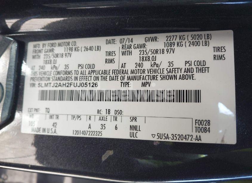 Photo 9 of 2015 Lincoln Mkc N/A (VIN 5LMTJ2AH2FUJ05126)