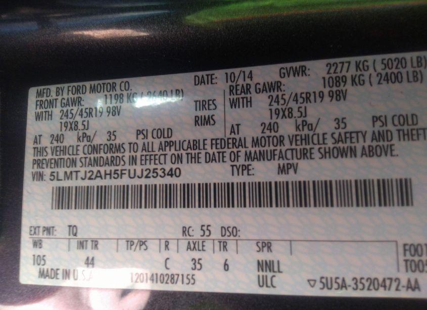 Photo 9 of 2015 Lincoln Mkc N/A (VIN 5LMTJ2AH5FUJ25340)