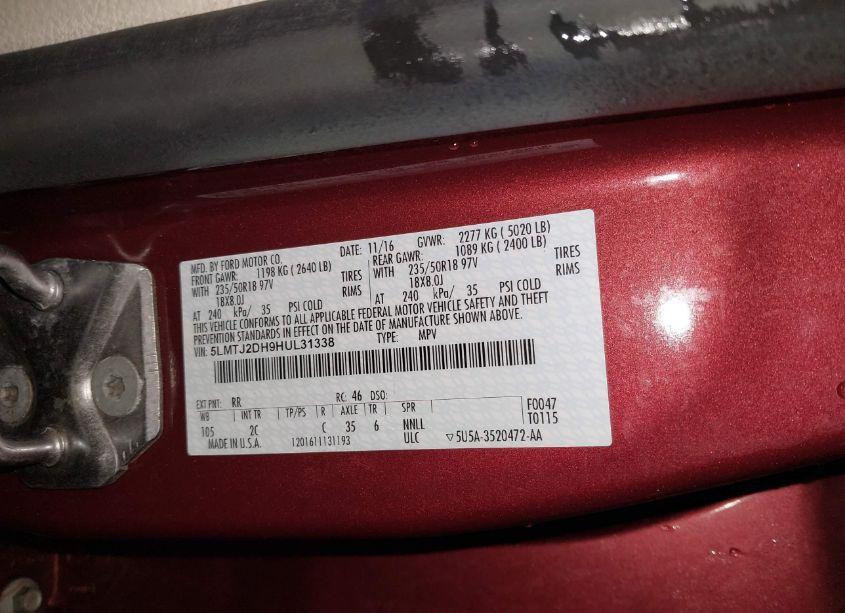 Photo 9 of 2017 Lincoln Mkc SELECT (VIN 5LMTJ2DH9HUL31338)