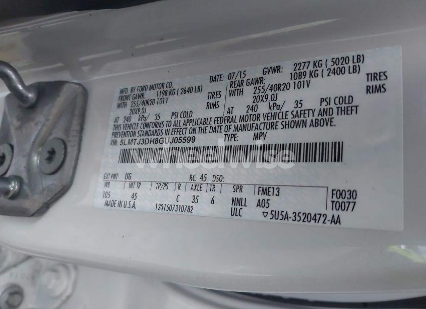 Photo 9 of 2016 Lincoln Mkc RESERVE (VIN 5LMTJ3DH8GUJ05599)