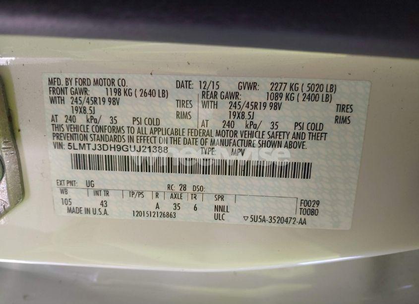 Photo 9 of 2016 Lincoln Mkc RESERVE (VIN 5LMTJ3DH9GUJ21388)