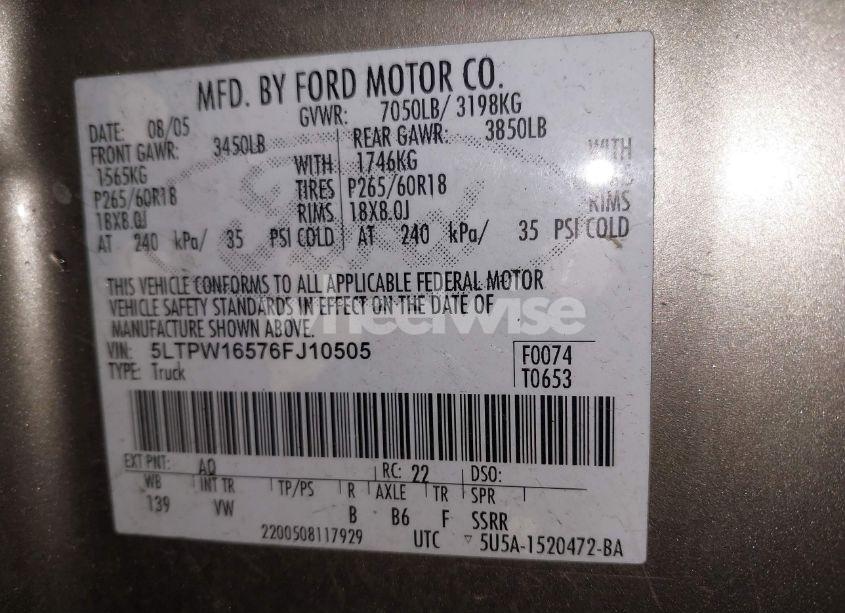 Photo 8 of 2006 Lincoln Mark LT (VIN 5LTPW16576FJ10505)