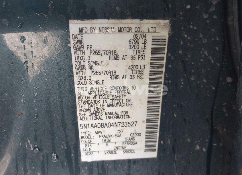 Photo 9 of 2004 Nissan Pathfinder ARMADA LE (VIN 5N1AA08A04N723527)
