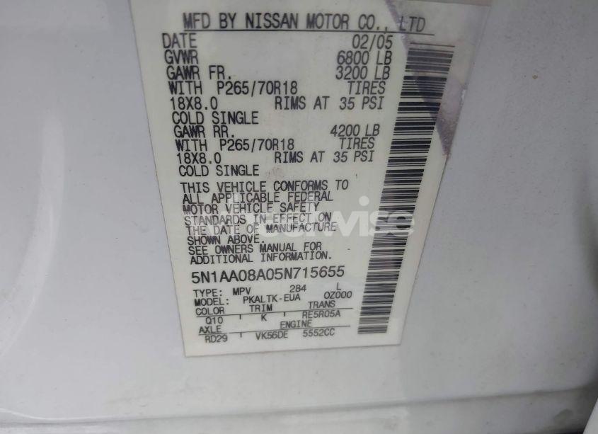 Photo 9 of 2005 Nissan Armada SE (VIN 5N1AA08A05N715655)