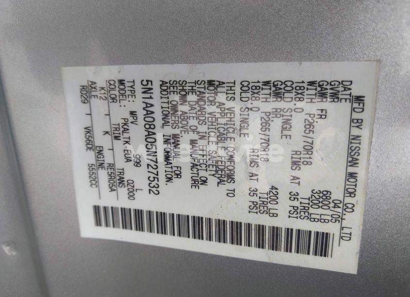 Photo 9 of 2005 Nissan Armada SE (VIN 5N1AA08A05N727532)