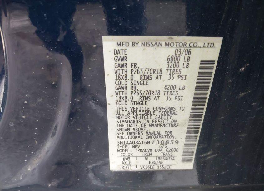 Photo 9 of 2006 Nissan Armada LE (VIN 5N1AA08A16N730859)