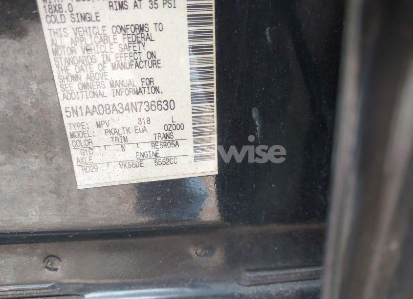 Photo 9 of 2004 Nissan Pathfinder ARMADA SE (VIN 5N1AA08A34N736630)