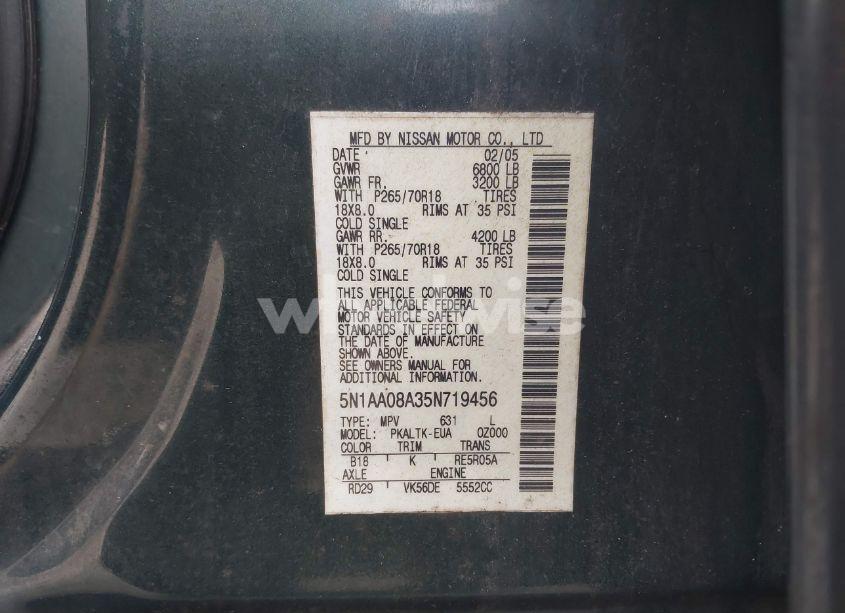 Photo 9 of 2005 Nissan Armada SE (VIN 5N1AA08A35N719456)