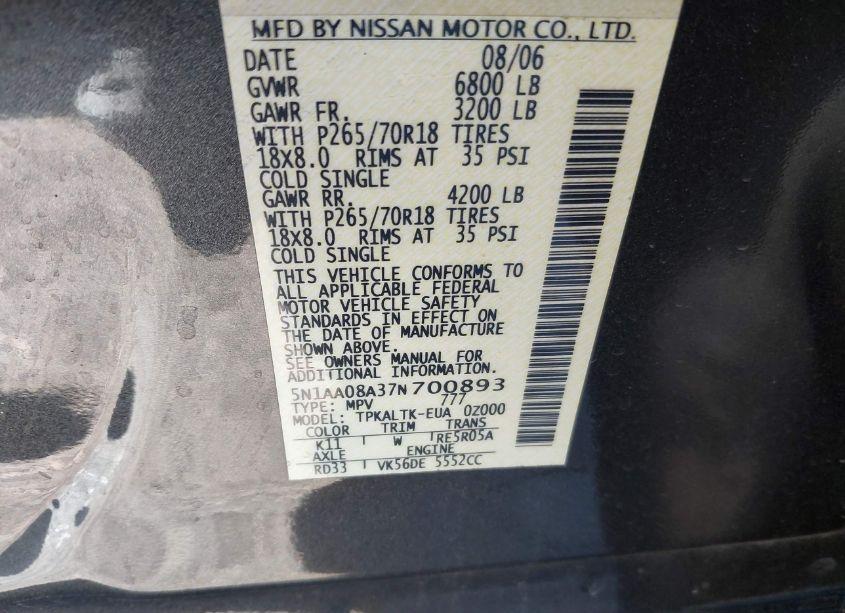 Photo 9 of 2007 Nissan Armada SE (VIN 5N1AA08A37N700893)