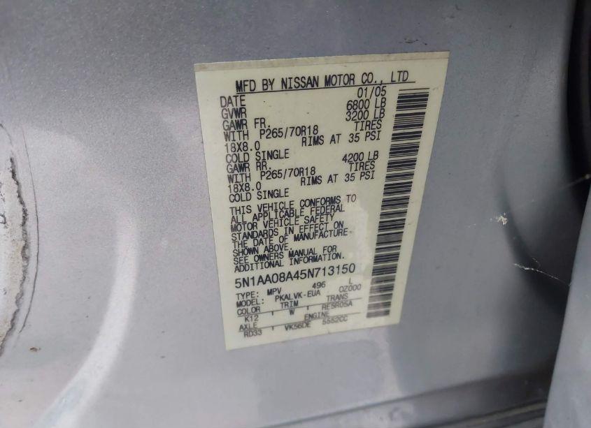 Photo 9 of 2005 Nissan Armada LE (VIN 5N1AA08A45N713150)