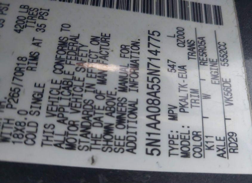 Photo 9 of 2005 Nissan Armada SE (VIN 5N1AA08A55N714775)