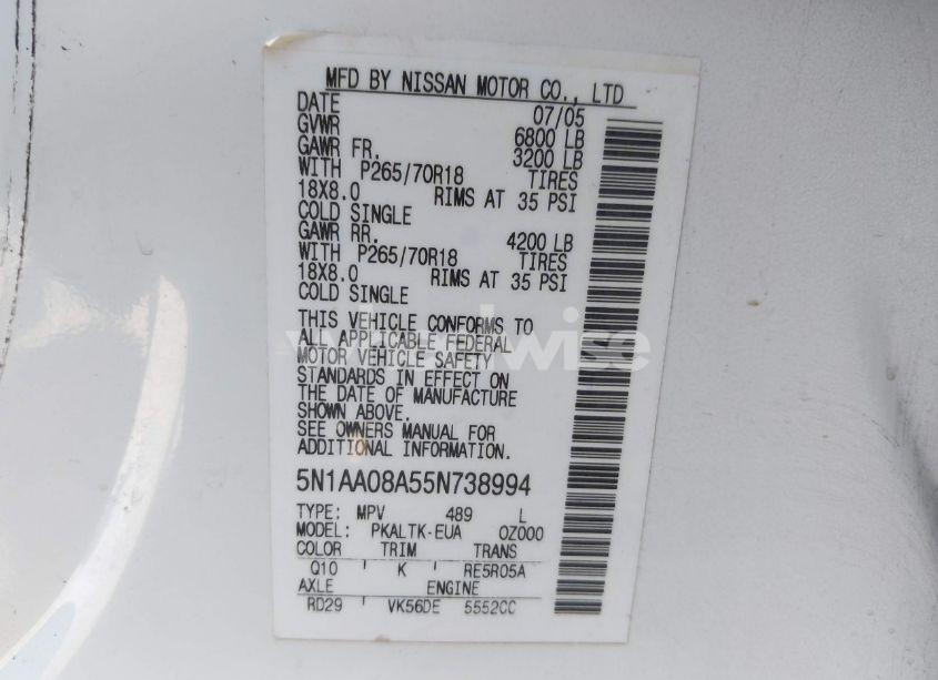 Photo 9 of 2005 Nissan Armada SE (VIN 5N1AA08A55N738994)